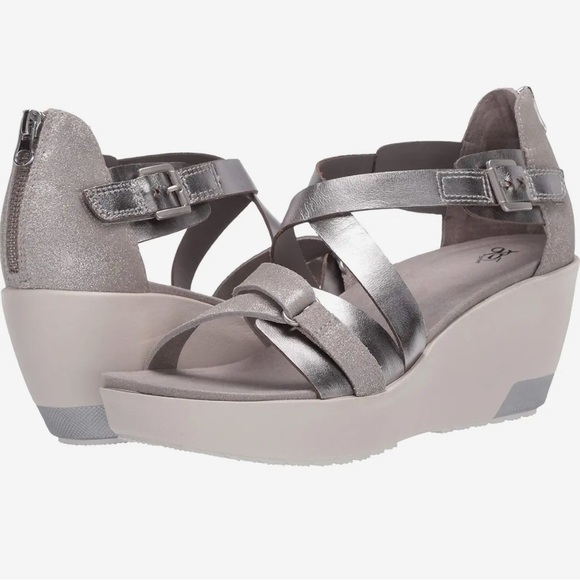 OTBT Shoes - OTBT Teresa Leather Women's Silver Pewter Wedge Sandals